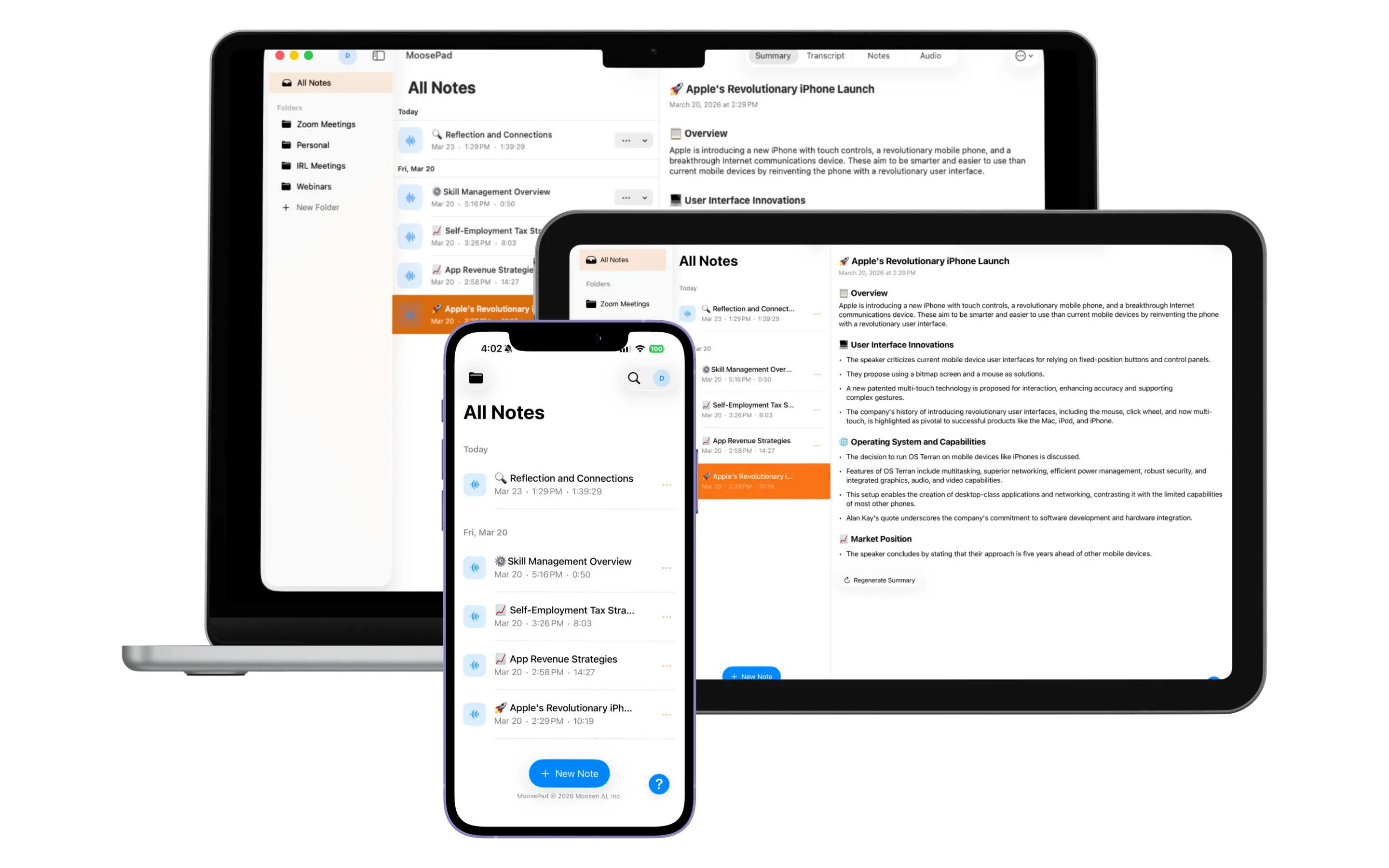MoosePad AI meeting notes on all devices