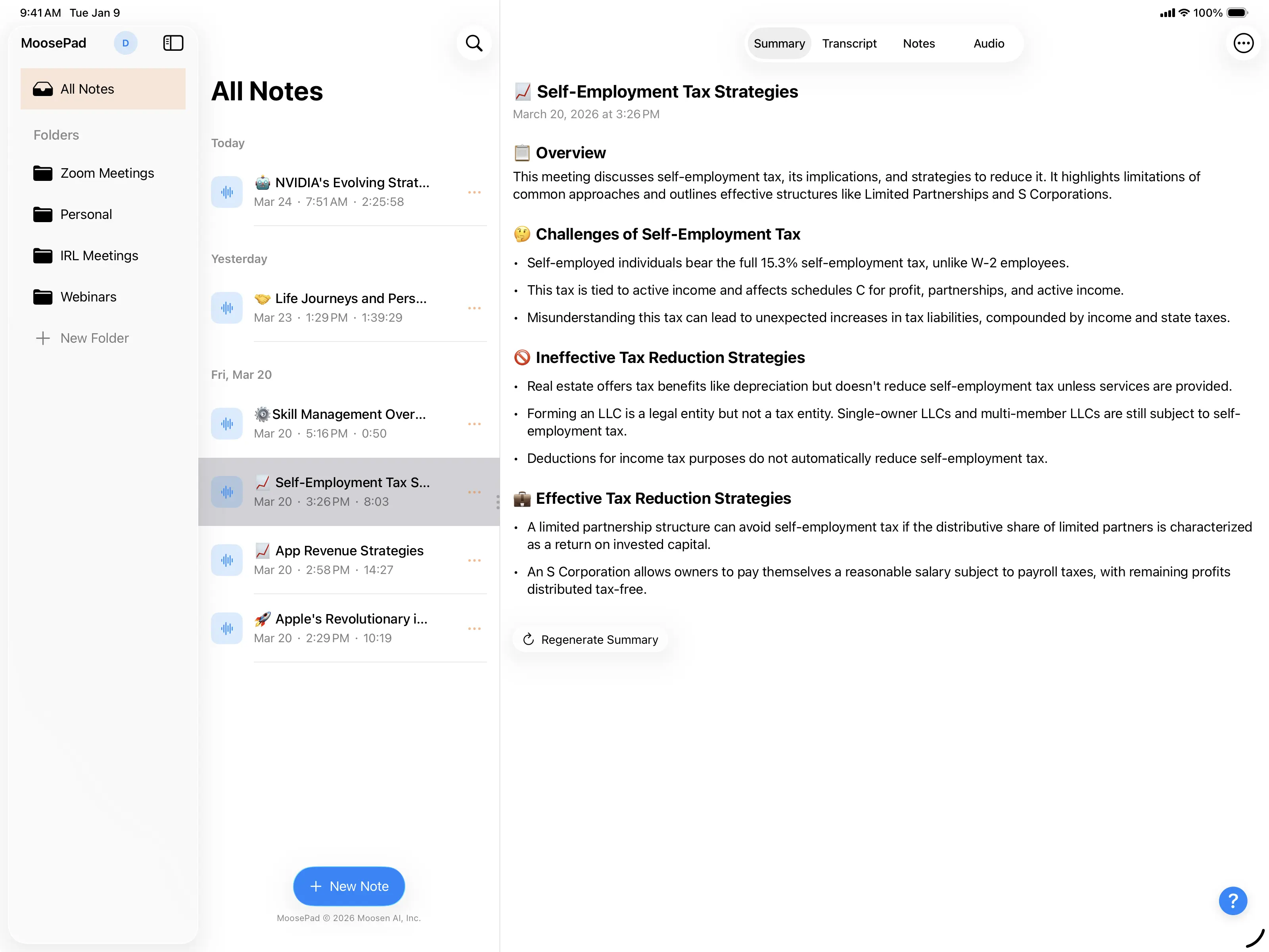 MoosePad AI-generated meeting summary
